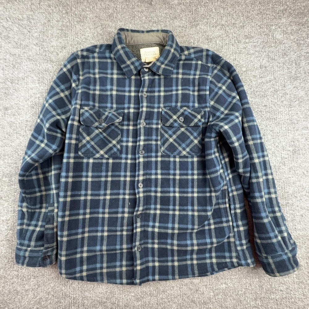 Boston Traders Jacket Mens Large Blue Plaid Fleece Lined Shirt Shacket Outdoor